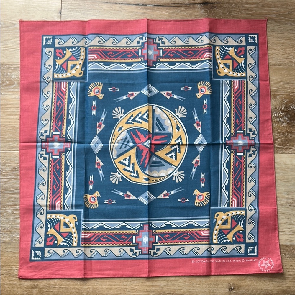 Pink and Blue Southwestern Patterned Bandana / Vintage / Like New